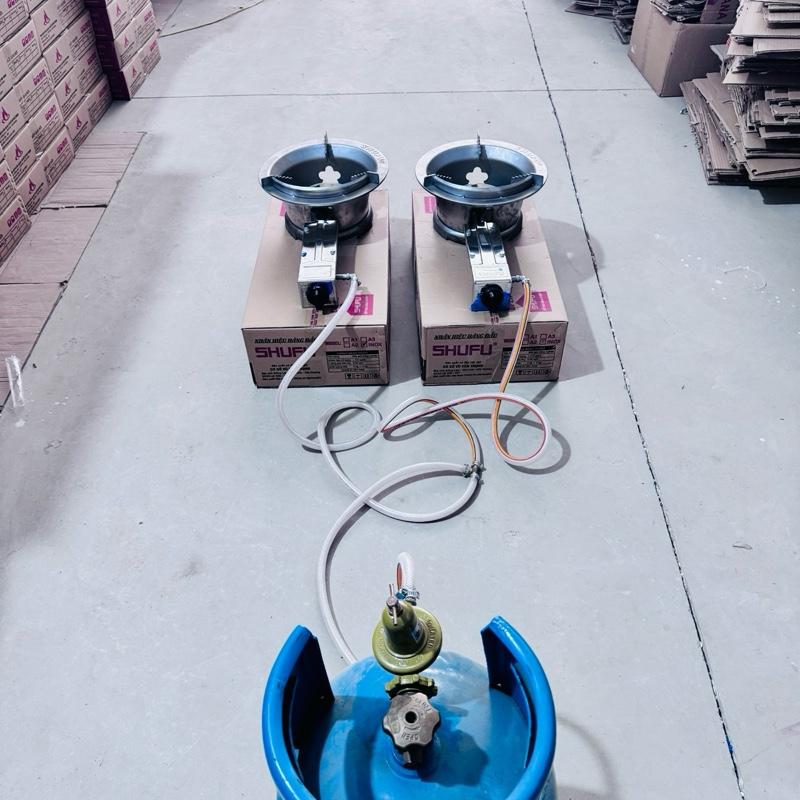 Com bo hai bếp công nghiệp inox mâm inox đấu chung 1 bình ga