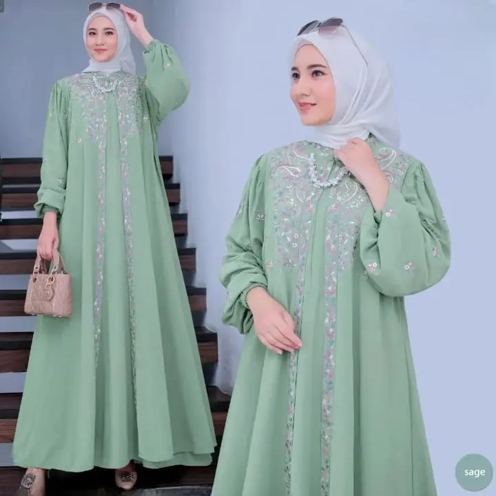 NOAG STORE DESAYU DRESS CRINGKEL AIRFLOW APLIKASI BORDIR GAMIS LEBARAN 2025 MODEL ELEGANT Muslim Panjang Wanita Variasi Crinkle Kondangan Mewah Cantik Outer Zipper Wudhu 2
