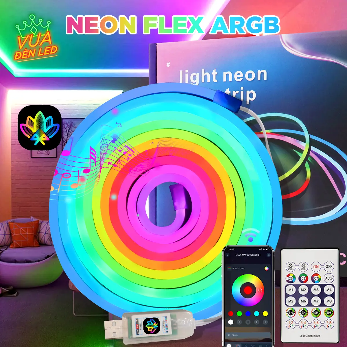 Đèn NEON FLEX - Dây đèn neon chạy đuổi aRGB trang trí decor tường phòng ngủ, phòng khách, góc làm việc, ...