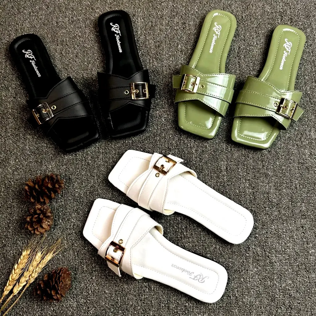 Sendal Wanita Teplek Glossy Korean Style Elegan Kekinian - Model Terbaru Sandal Cewek Flat Perempuan