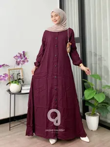 Gamis Polos Muslimah Bahan Twill Ori Amanda Premium - Model Full Kancing Simple Elegan, Bahan Tidak Menerawang