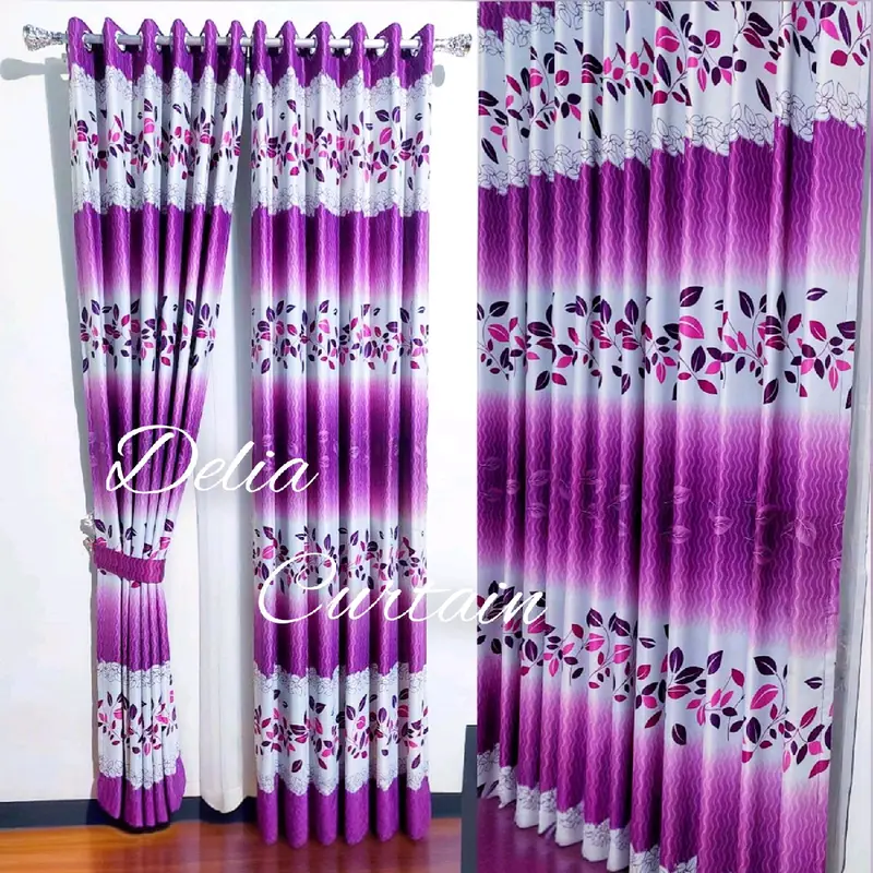Gorden Pintu Kamar Aesthetic Murah Blackout Import Printing Hijau Coklat Biru Tali Kain Curtain 1