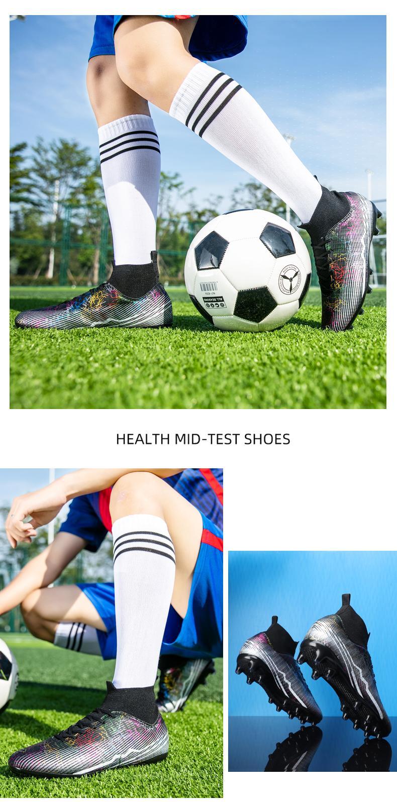 Product Introduction of Messi Football Shoes Large Size: EU35-47 Male Teenager Students Outdoor Lawn High-top Training Shoes Cristiano Ronaldo Children Adult AG Spike Anti-slip Shock Absorbing Professional Competition Shoes 11