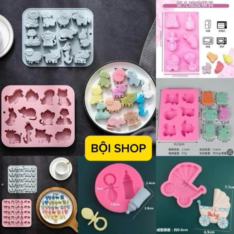  BỘI SHOP KHUÔN SILICON 4D XE ĐẨY BÌNH SỮA 12 CON GIÁP BABY LÀM BÁNH RAU CÂU SOCOLA TRANG TRÍ THÔI NÔI SINH NHẬT 