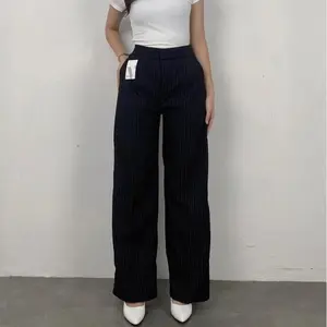 Kuma Pants / Loose Pants Stripe Trouser Wanita / Celana Anti Kusut / Celana Kulot Wanita Brown Casual Kantor