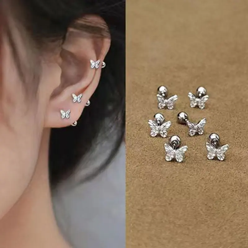 Bông Tai Đinh Tán Xoắn Ốc Cho Nữ Và Bé Gái, 1 Đôi, Nơ, Xương Tai, Bướm, Tiệc Cưới, Trang Sức Tinh Xảo Mới, Quà Tặng 0