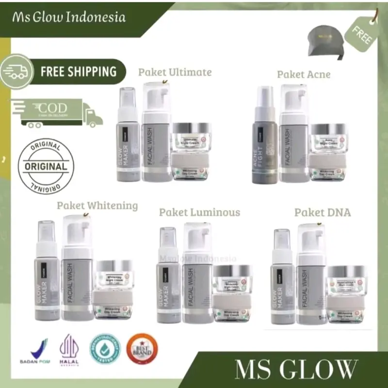 KEMASAN LAMA MS GLOW PAKET WAJAH WHITENING / ACNE / LUMINOUS / DNA / ULTIMATE FREE GIFT Mencerahkan Memudarkan Dark 0