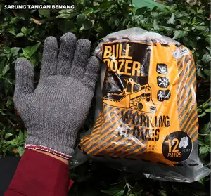 Sarung Tangan Benang 5 Abu Abu Size 10 Inch Bahan Tebal Flexible Produk Indonesia 12 Pasang - Gloves
