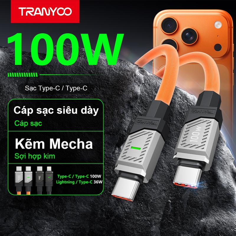  Dây sạc nhanh TRANYOO CL-2 PD 36W Nắp dữ liệu kim loại dày 1,2M silicon dày siêu mềm không thắt nút chống bám bẩn và bền  miễn phí vận chuyển  Sạc Điện Thoại Usb Phụ Kiện có caps a c sieu ben 