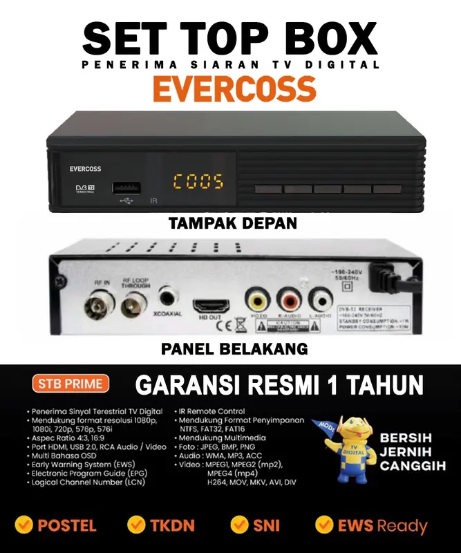 Set Top Box Evercoss GARANSI RESMI 1 Tahun !! DVB-T2 Digital Full HD Receiver Digital 2