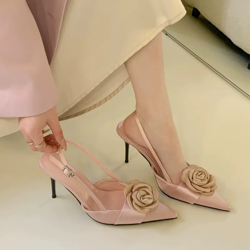 Giày Giày Cao gót Hoa Thanh Lịch Cho Nữ, Cỡ 35-43, 8.5CM, Mũi Nhọn, Thiết Kế Một Quai Sang Trọng Đồ Trang Trí Hoa Lớn, Trang Phục Thường Ngày & Tiệc Tùng, Gót 8,5cm Với Tinh Tế Lãng Mạn Kiểu Pháp 7