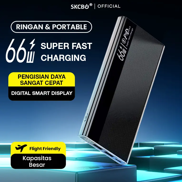 SKCBO Power Bank 20000mAh 66W Super Fast Charging LED Display Dual Output USB & Type-C untuk iPhone & Android