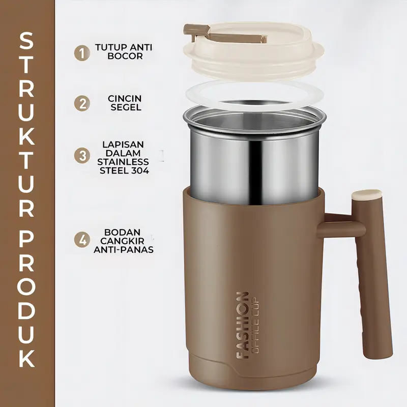 Heefn Gelas Mug Portable Anti Tumpah Stainless Steel 500ML Untuk Kopi Atau Teh 4