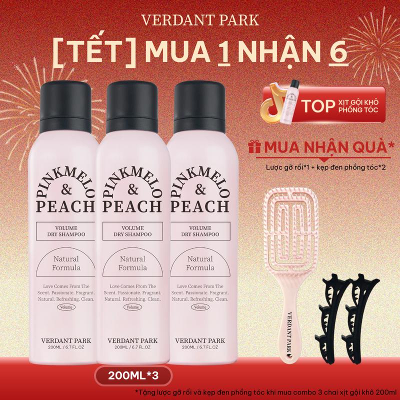  Xịt khô phồng tóc VERDANT PARK dầu gội khô kiềm dầu lâu bết mùi Đào đen hồng Black Pink Pinkmelo & Peach Volume Hair Spray Dry Shampoo Verdantpark VDPK01 Nữ Women 