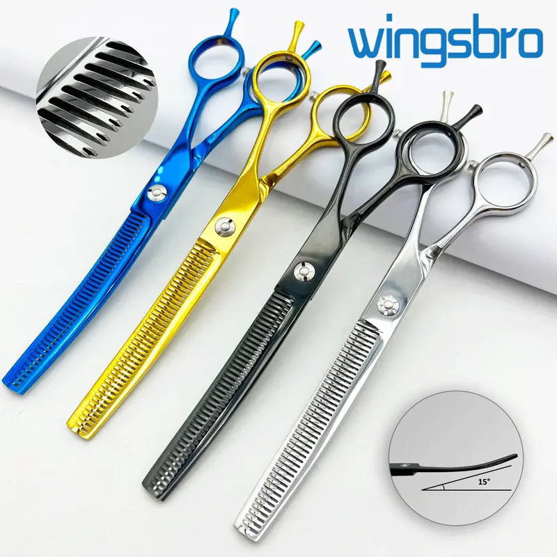 Pet Curved Thinning Scissors 7.0 Inch, Dog Curved Teeth Scissors, Pet Grooming Scissors for Home Use