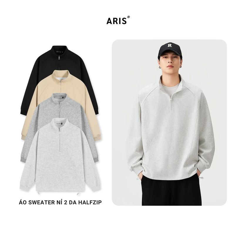   NEW COLORS   Áo Sweater Half-Zip ARIS.STU Sweater nỉ 2 da form oversize bo chun nam nữ unisex local brand SWT01 