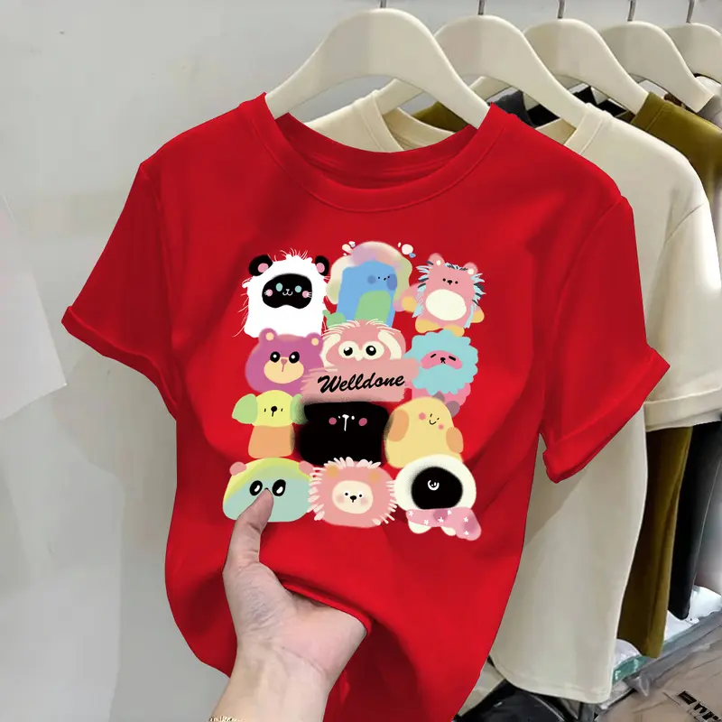 T-shirt bermotif dopamin/T-shirt lengan pendek kasual gaya Korea 4
