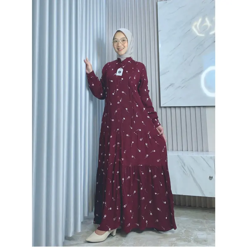 Nabila Dres Wanita Panjang Rayon Cantik Kancing Premium Gamis Rayon Motif Bunga dan Abstrak Terlaris  By Os 5