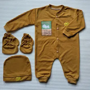 1 Set Jumpsuit Bayi Baru Lahir Lengan Panjang Kancing Jumper Topi+Sartaki Baju Kodok sleepsuit Baby new born Unisex
