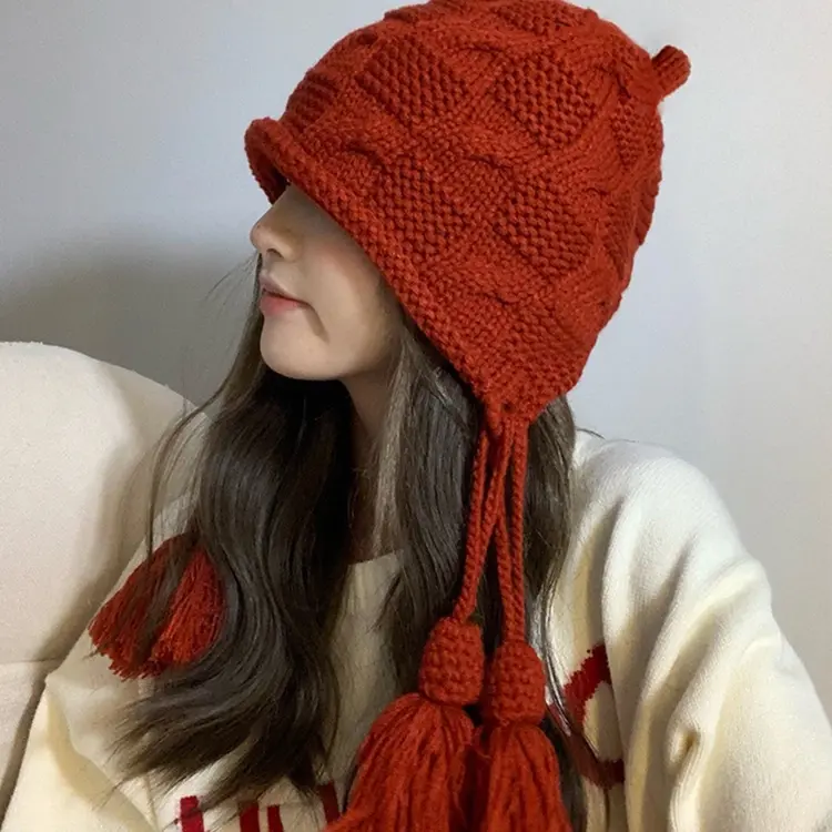 Stylish Commuter Ethnic Style Knitted Ear Protection Hat Winter Warm Fleece Hat