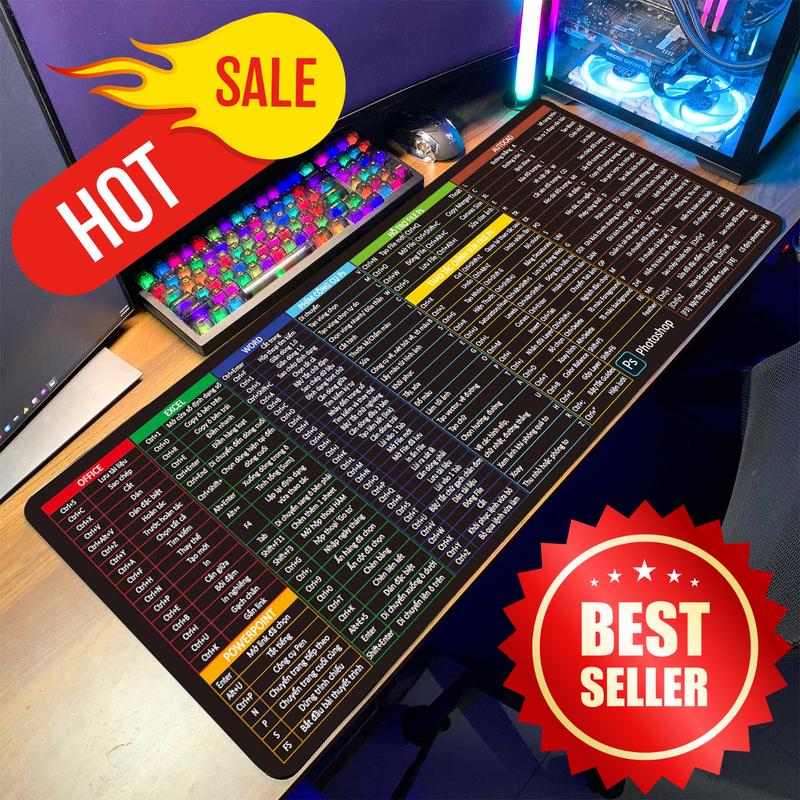 Lót Chuột Phím Tắt Văn Phòng Tiếng Việt Chất Liệu Cao Su Và Vải Hình Chữ Nhật 80x30cm Chống Bám Cực Tốt Phù Hợp Chơi Game Làm Việc Văn Phòng