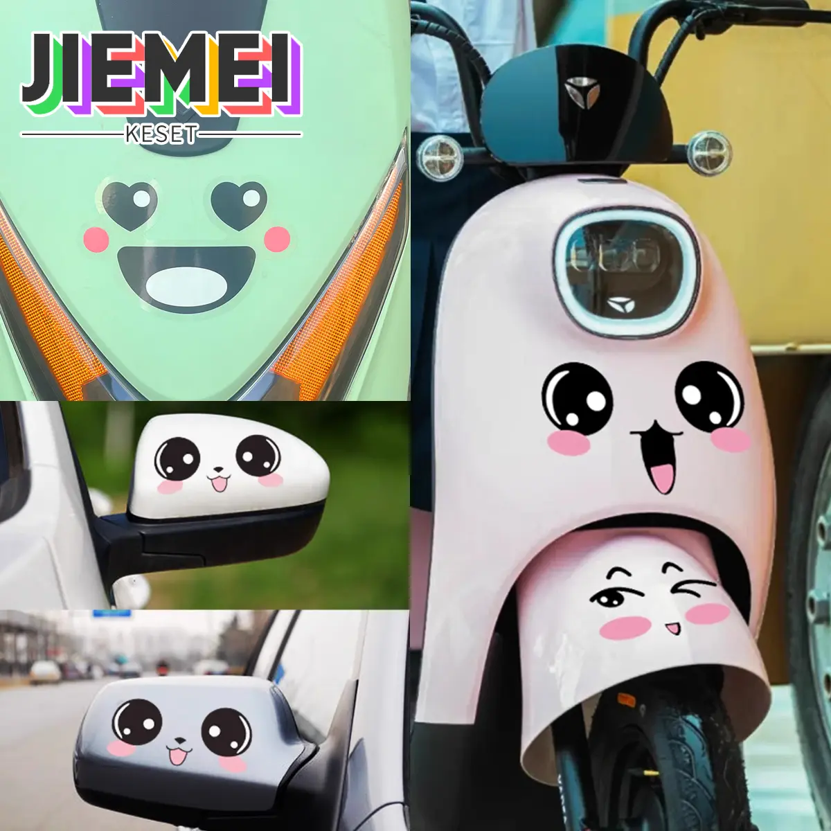 JIEMEI Stiker motor sepeda listrik/Stiker Uk 10x20cm /Kartun lucu/Stiker pemblokir gores helm/Kreativitas yang dipersonalisasi
