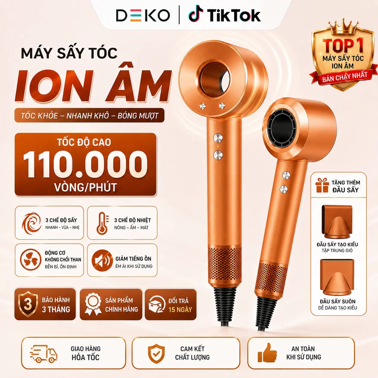 Máy Sấy Tóc Ion Âm TILUX 2 Chiều Nóng Lạnh Chăm Sóc Tóc, Công Suất Lớn - Máy Sấy Tóc Ion Âm TILUX 2 Chiều Có 3 Chế Độ Sấy