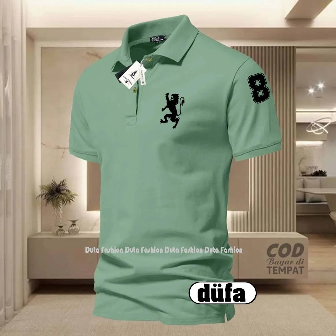 T-shirt Kaos POLO Kerah Gior 8 + Lengan Text Hitam Polo Kerah Unisex Pria & Wanita