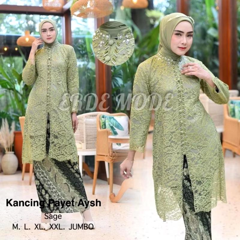 Product Introduction of Setelan kebaya kancing brokat jumbo LD 130 mix rok plisket/kebaya tunik moderen 7