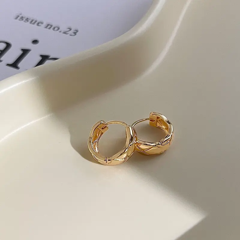 Eyori - Sier Earring 925  Sterling Silver - Anting Hoop Bulat Garis Lapis Emas 14K 4