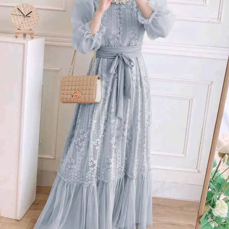 TP89 Dres Gamis inana 89z4 maxi cantik full brukat lapis furing Muslim Organza Nyaman Wanita Tile 7