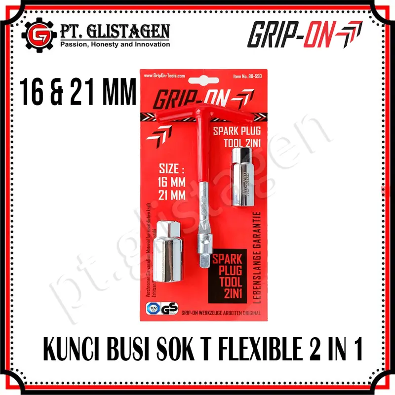 Grip On 88-550 Kunci Busi 2in1 Sok T 16mm 21mm Socket Spark Plug Tool kunci  scapula 1