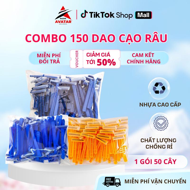  Combo 150 cây dao cạo râu 3 màu Avatar dao cạo râu dùng 1 lần 2 lưỡi chuyên dùng cho khách sạn resort 