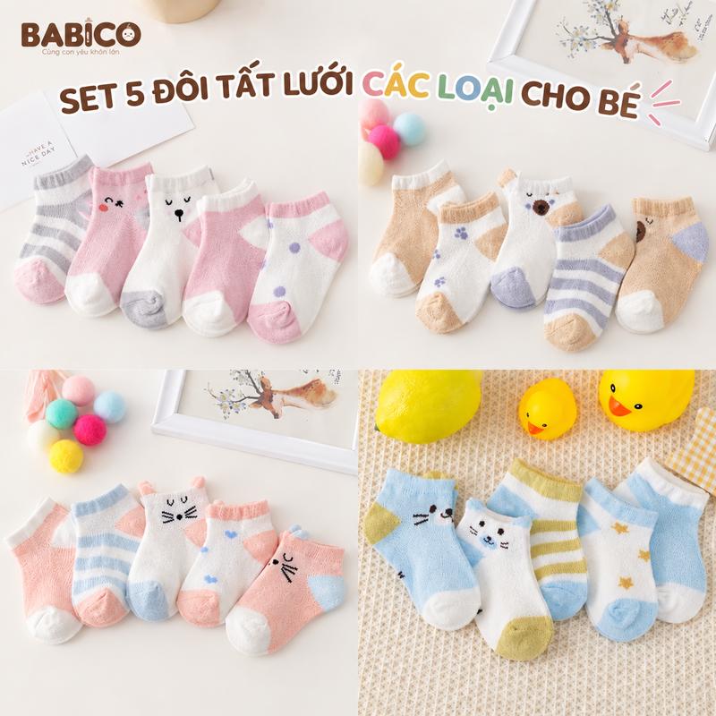 Các Loại Set 5 Đôi Tất Lưới Điều Hòa Mềm Thoáng Đeo Bốn Mùa Cho Bé