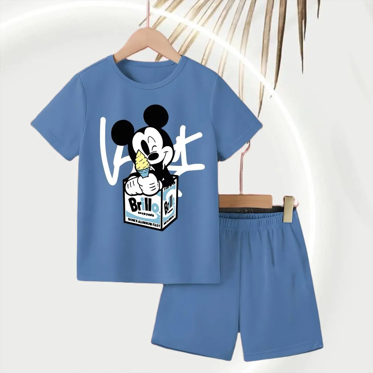 Bestwear.id - Setelan anak laki-laki dan perempuan celana pendek sablon digital MICKY BRILLO bahan cotton combed / Pakaian anak unisex celana pendek sablon digital 1-10 tahun