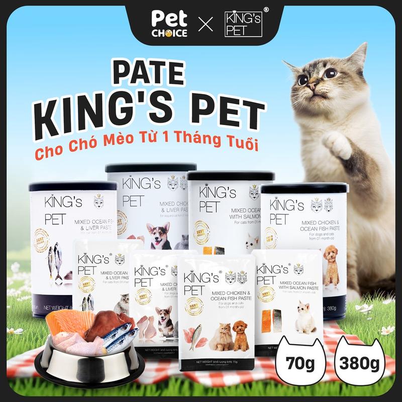 [CHÍNH HÃNG DATE XA] Pate King’s Pet cho chó mèo hỗn hợp đủ vị 70g và 380g, pate King Pet