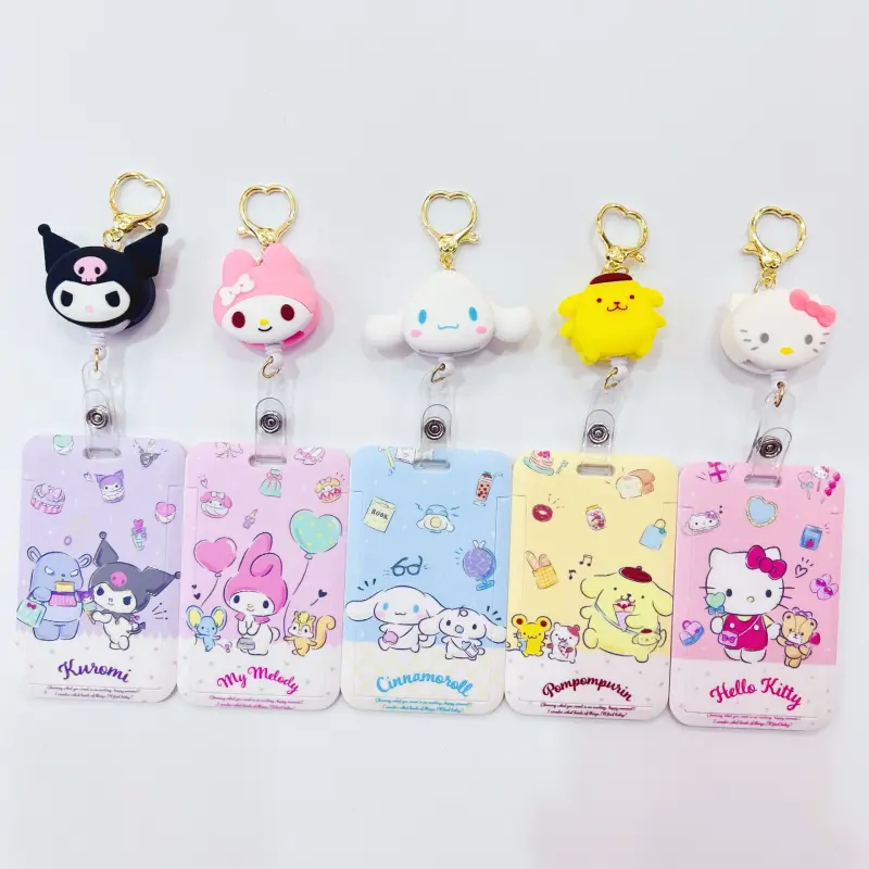 Cute Cartoon Sario Student Card Holder, Creative Retractable Card Sleeve For Public Transit Access Cards, Anti loss Bag Hook