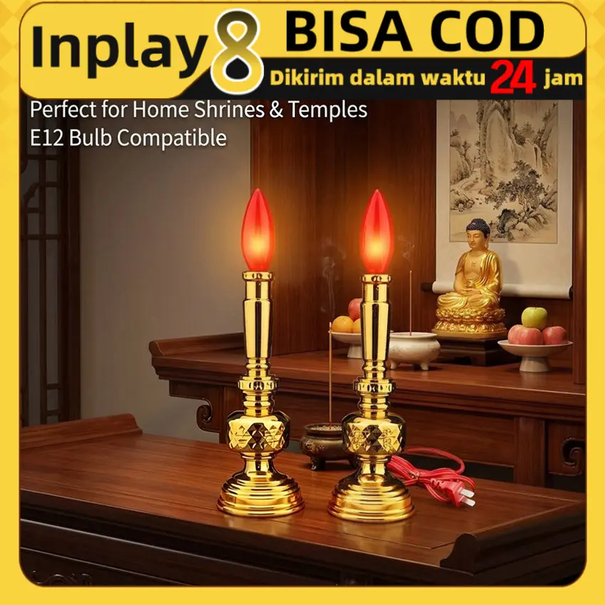 Lampu Sembahyang LED Hemat Energi Lampu Puja Emas Elektrik Model Lilin Cahaya Hangat Dekorasi Altar Rumah Ibadah Dan Perayaan Tradisional