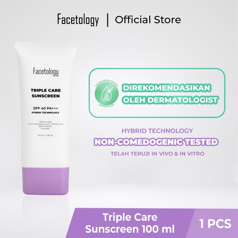 Facetology [NON COMEDOGENIC SUNSCREEN TESTED] BIG SIZE Triple Care Sunscreen SPF 40 PA +++ 100ML 1