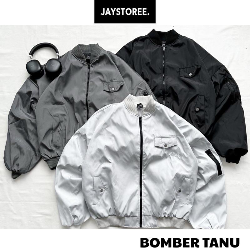  BOMBER ZIP BOXY - Áo khoác Bomber TANU tay nhún cánh dơi form rộng nam nữ unisex màu XÁM TRẮNG XÁM CHÌ ĐEN Menswear Jacket Có Túi 