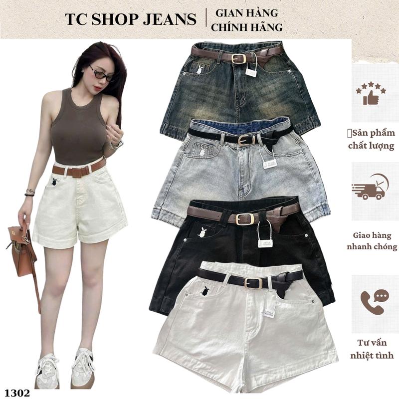 TCSHOPJEANS QUẦN SHORT JEAN BIGSIZE THÊU THỎ LƯNG CAO BASIC MS 1302