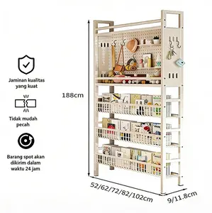 EL1-Rak 3-in-1: Rak Pintu, Pegboard & Rak Buku Slim Multifungsi Hemat Ruang - Bahan Tebal Rak Slot Tipis Lebar 9CM Rak Celah Pintu Hemat Ruang Serbaguna Rak Kosmetik & Buku - Kokoh