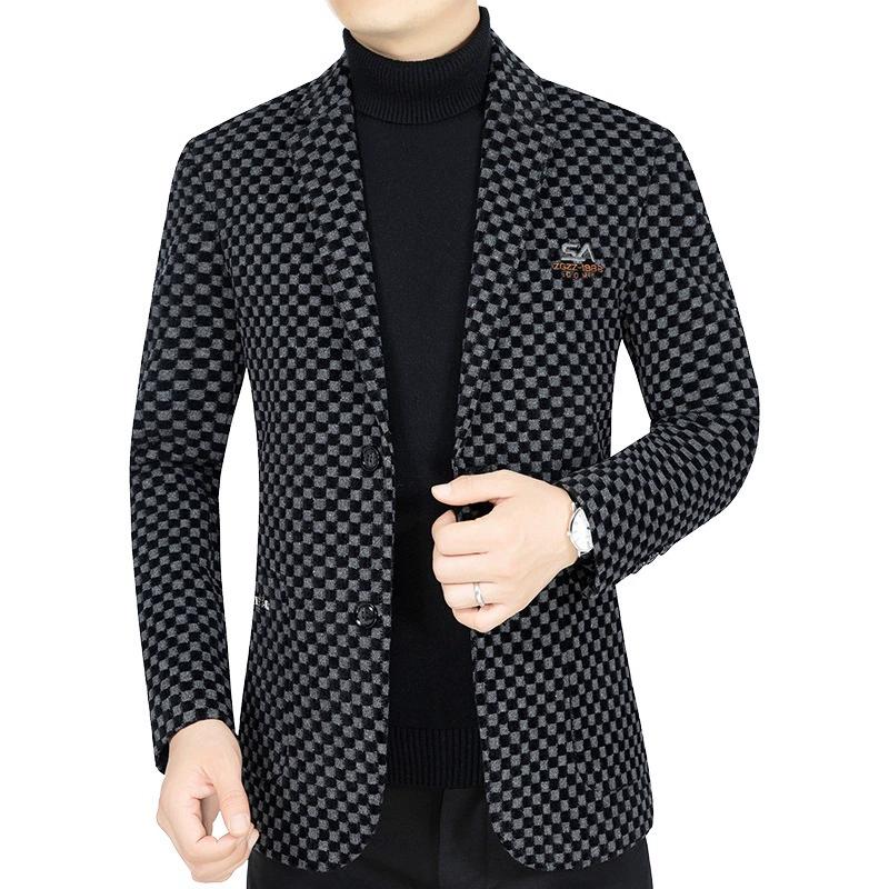 Áo Khoác Vest Nam, Thiết Kế Ca Rô, Phong Cách Thường Ngày Ngoại Cỡ, Thích Hợp Cho Mùa Xuân Và Mùa Thu, Bộ Đồ Công Sở, Độc Quyền Cho Bố Jacket Menswear Kem Dài Tay 7