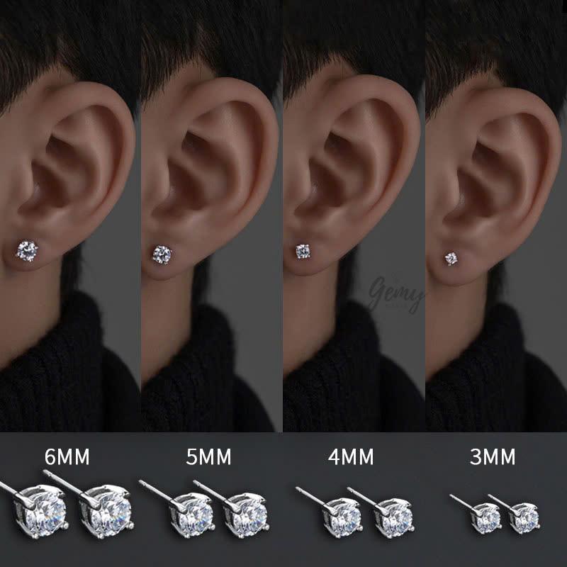 Khuyên tai bạc nam nụ đá Moissanite kèm thẻ đen và giấy chứng nhận - 6 size (1 chiếc) | GEMY SILVER KN117