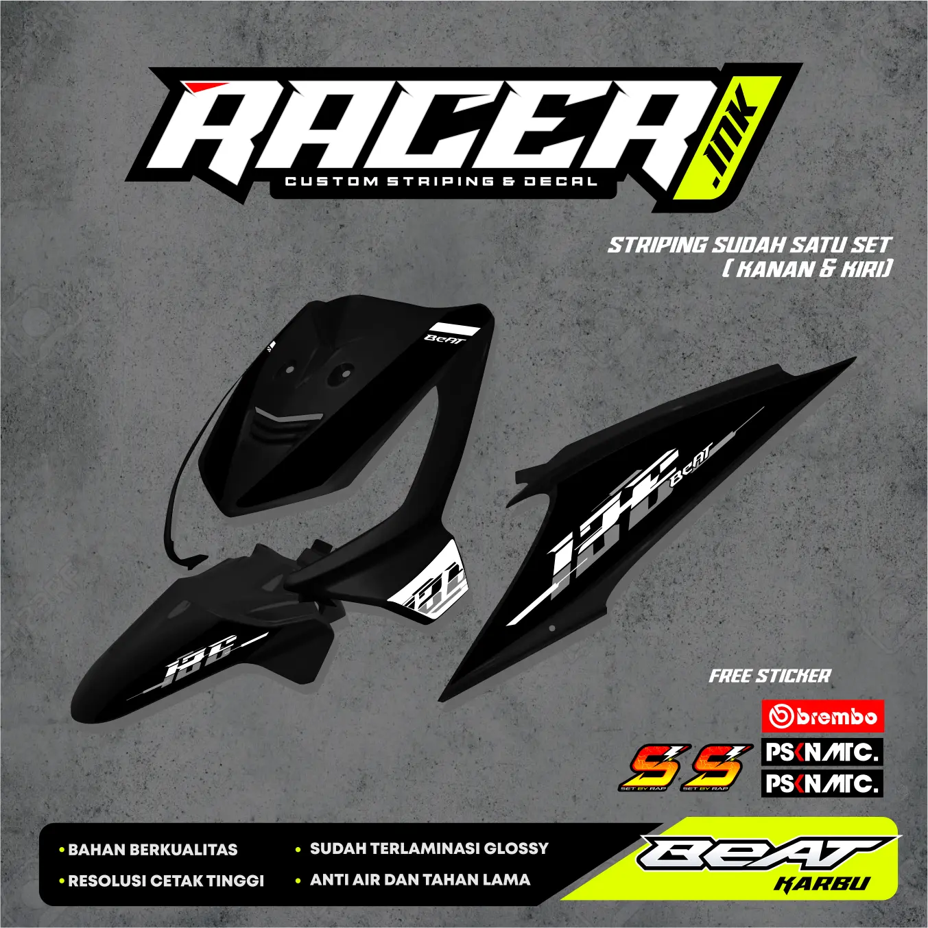 STIKER STRIPING BEAT KARBU VARIASI GLOSSY NON TRANSPARANT BY RACER