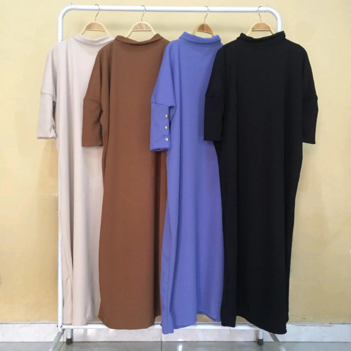 Gamis Batwing wanita Knitt Gamis Murah Muslim Panjang Button model kancing Emas