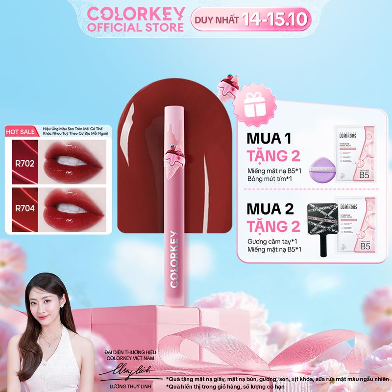 Son Gương Bóng COLORKEY Phiên Bản ICE CREAM Màu Sắc Ngọt Ngào, Lâu Trôi Cho Môi Xinh Tươi Tắn 1.7g