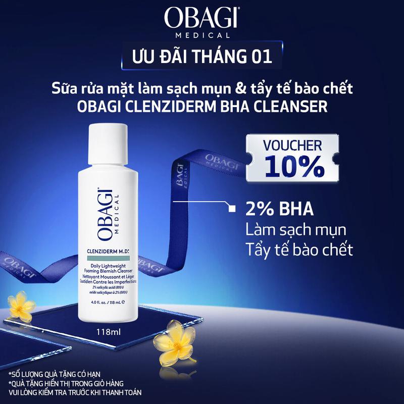 Sữa rửa mặt cho da mụn Obagi Clenziderm MD Daily Lightweight Foaming Blemish Cleanser 118ml
