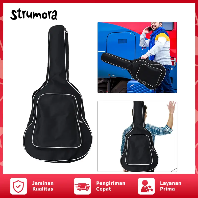 Strumora Tas Gitar Tahan Air 38 Inci Ukuran Penuh Saku Resleting Tas Gig Gitar