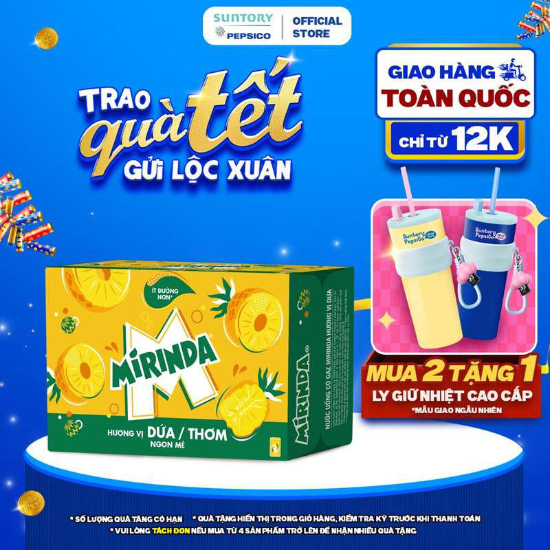  Thùng 24 Lon Nước Ngọt Giải Khát Có Gaz Mirinda Dứa  320ml lon  